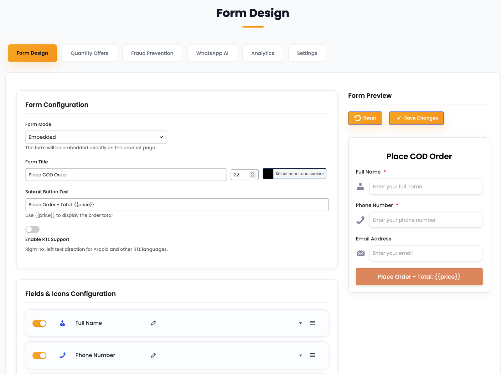 CodRobot plugin — Form Design screen